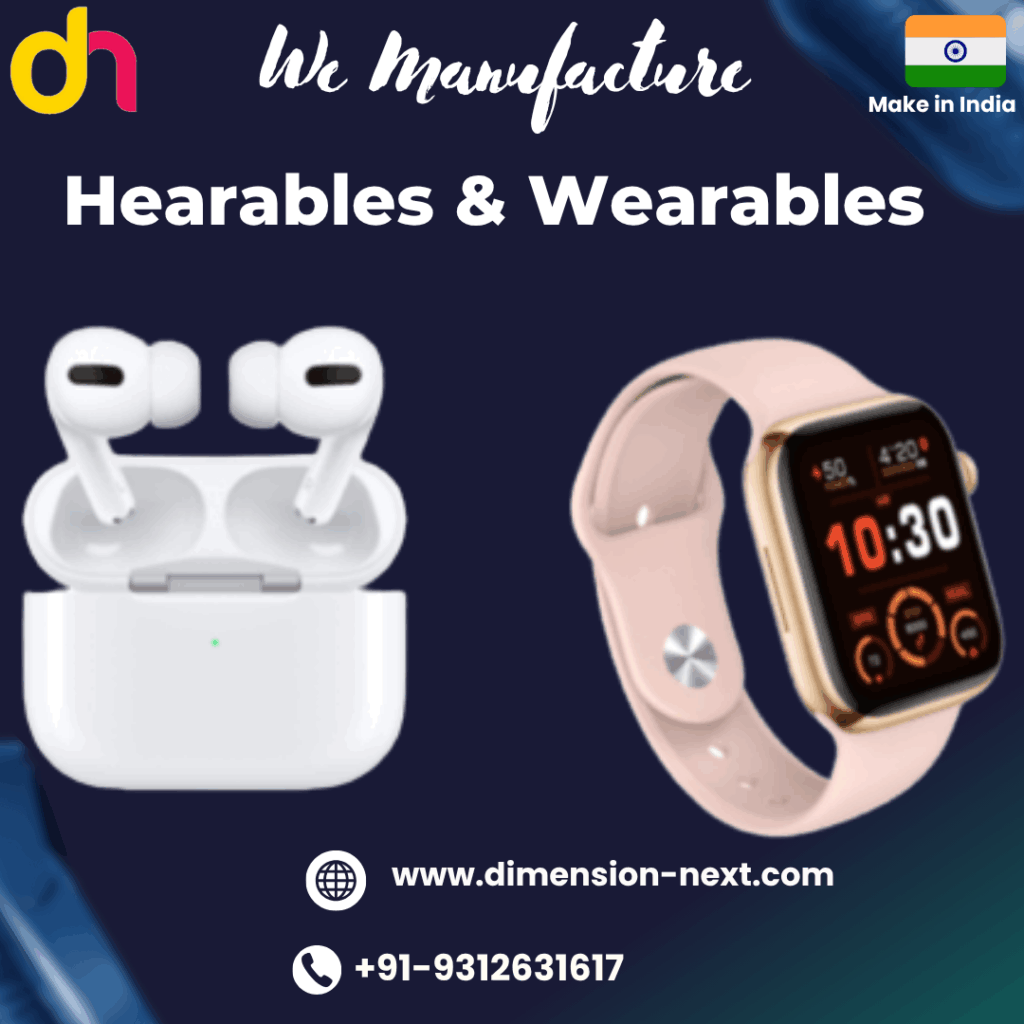People using modern hearables and wearables like smartwatches and wireless earbuds for fitness tracking, music, and communication.